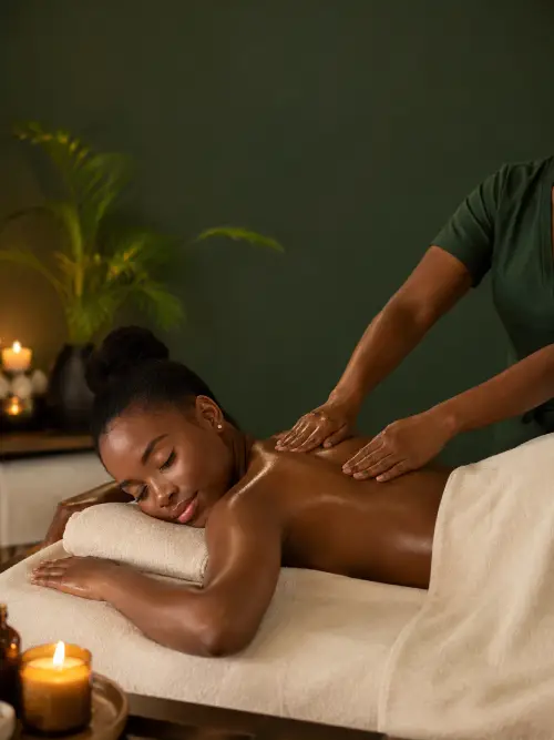 Swedish back massage in a candlelit room at Comfort Spa, Sukuta