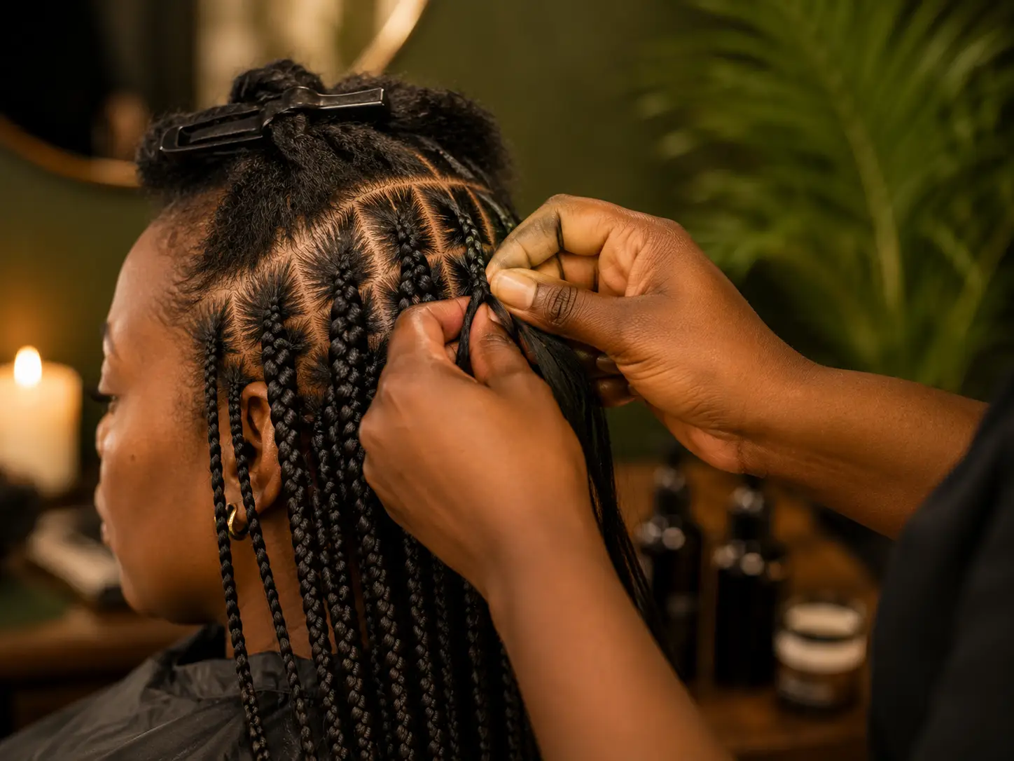 Box braiding at Comfort Spa salon, Sukuta