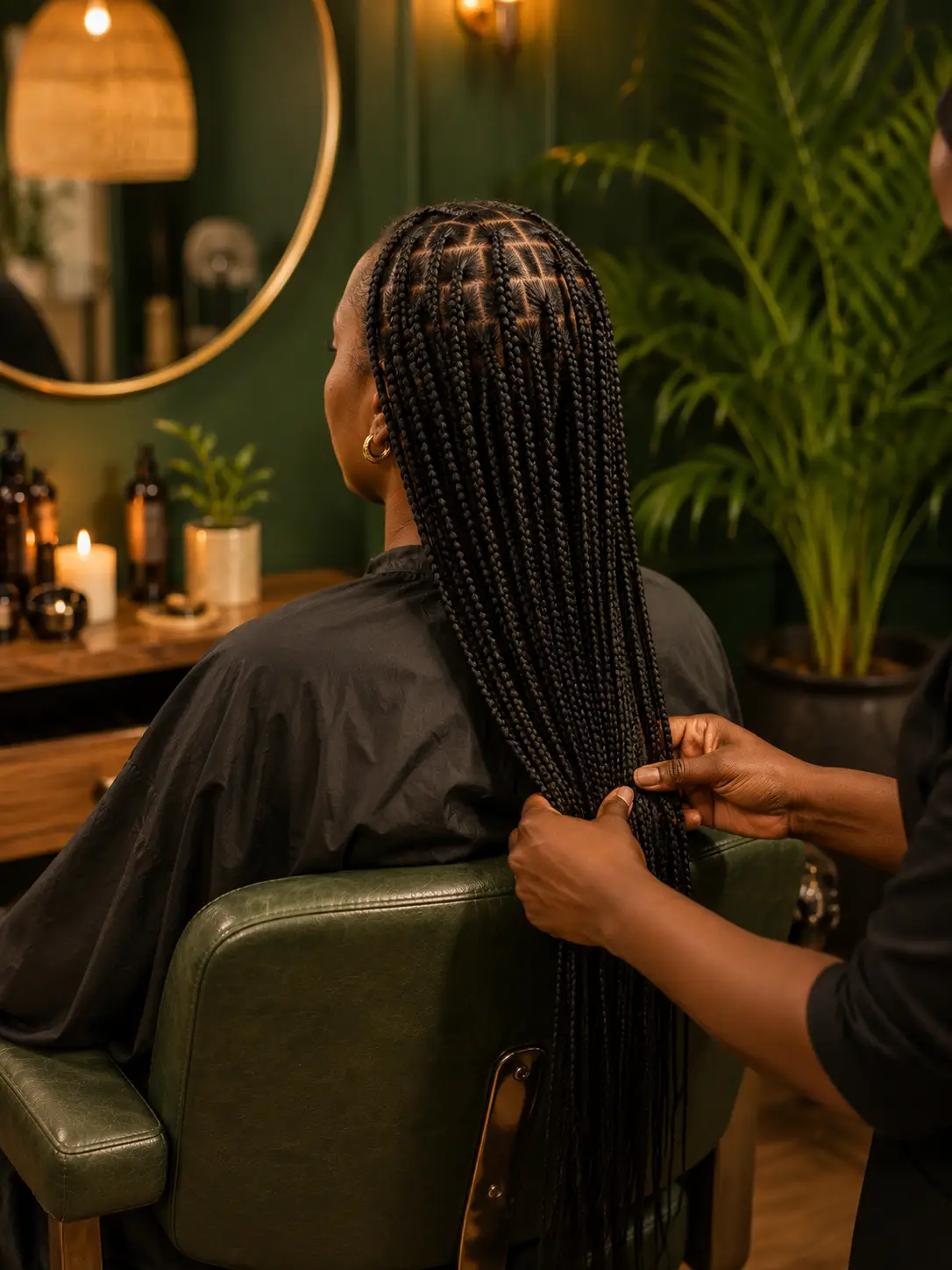 Braid styling seen from behind at Comfort Spa, Sukuta, The Gambia