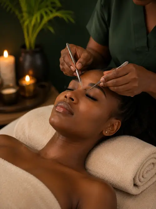 Brow treatment at Comfort Spa beauty studio, Sukuta, The Gambia