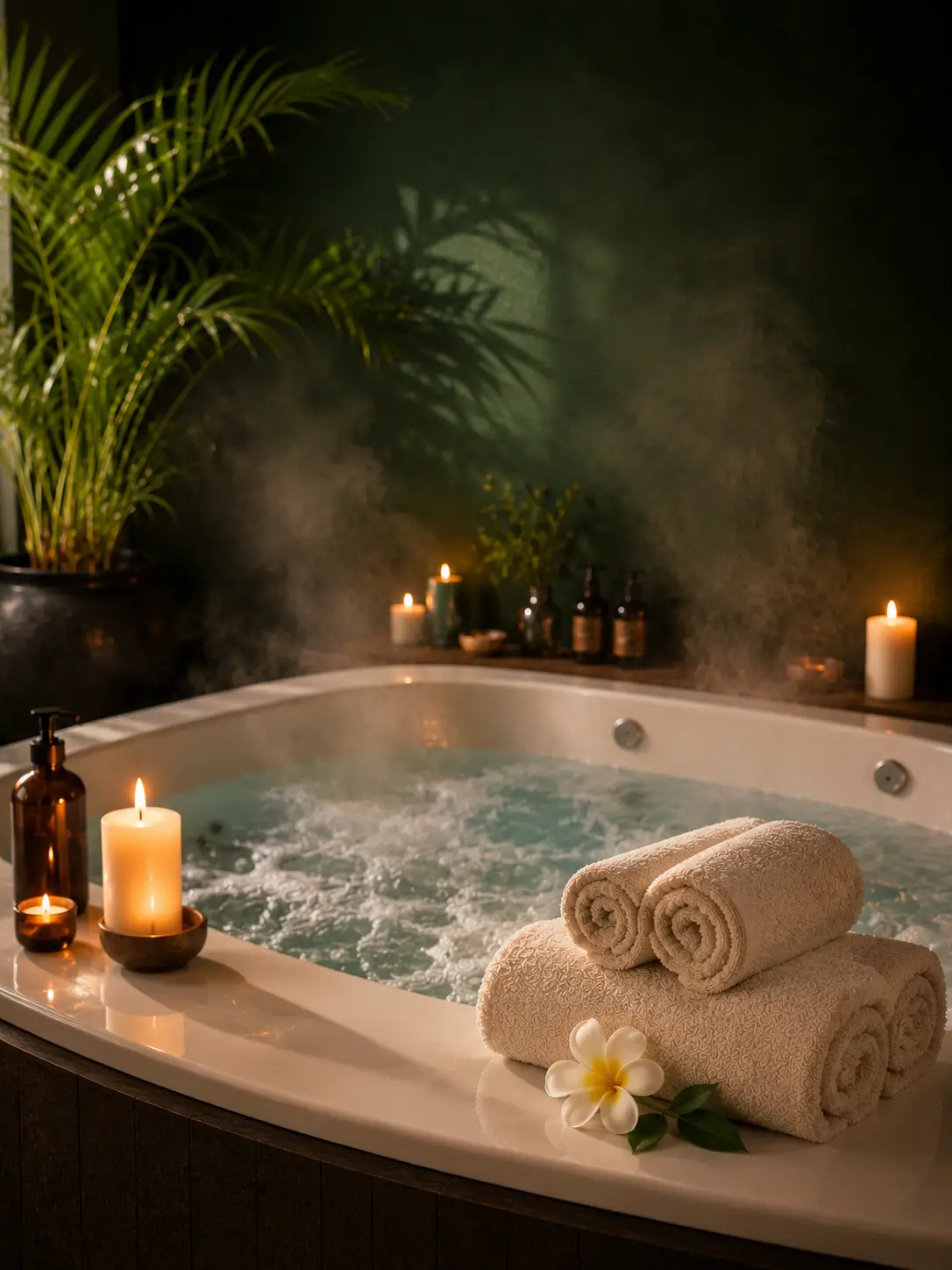 Candlelit jacuzzi hot bath at Comfort Spa, Sukuta, The Gambia