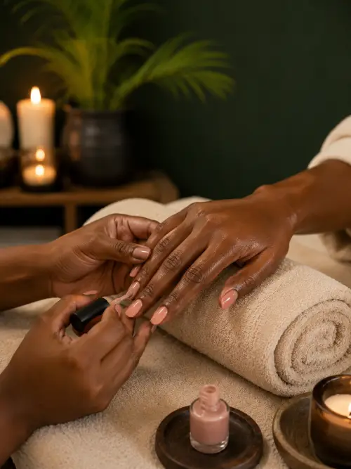 Bridal manicure at Comfort Spa, Sukuta, The Gambia
