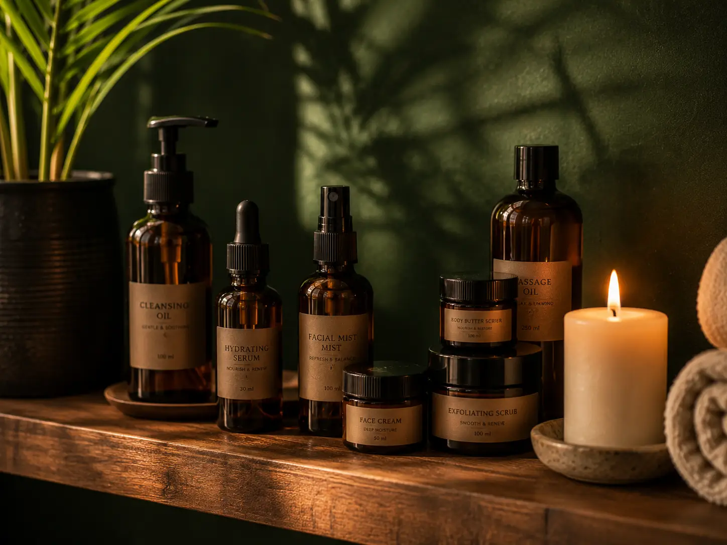 Skincare products on a shelf at Comfort Spa, Sukuta