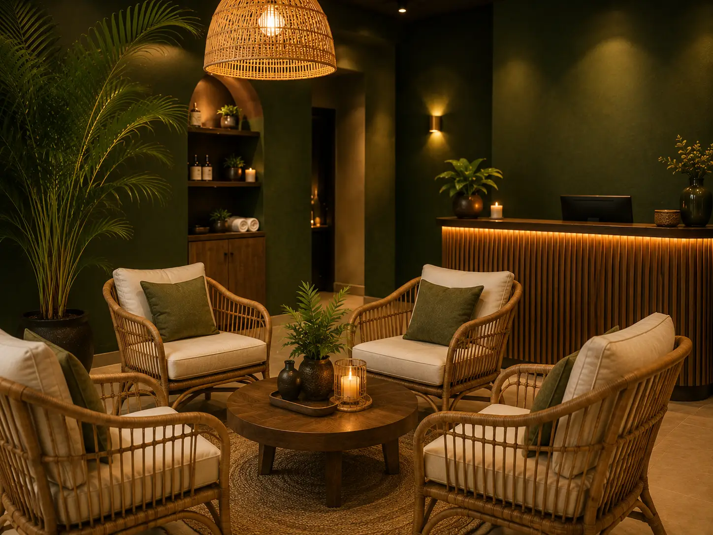 Spa reception lounge at Comfort Spa, Sukuta